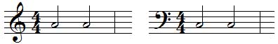 Une note sur une portée en Clef de Sol et en Clef de Fa Une note sur une portée en Clef de Sol et en Clef de Fa
