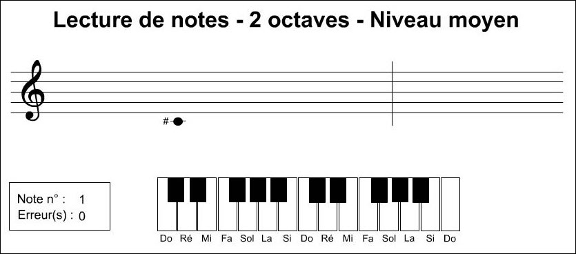 Exemple de lecture de notes en clef de Sol sur 2 octves en difficulté moyenne