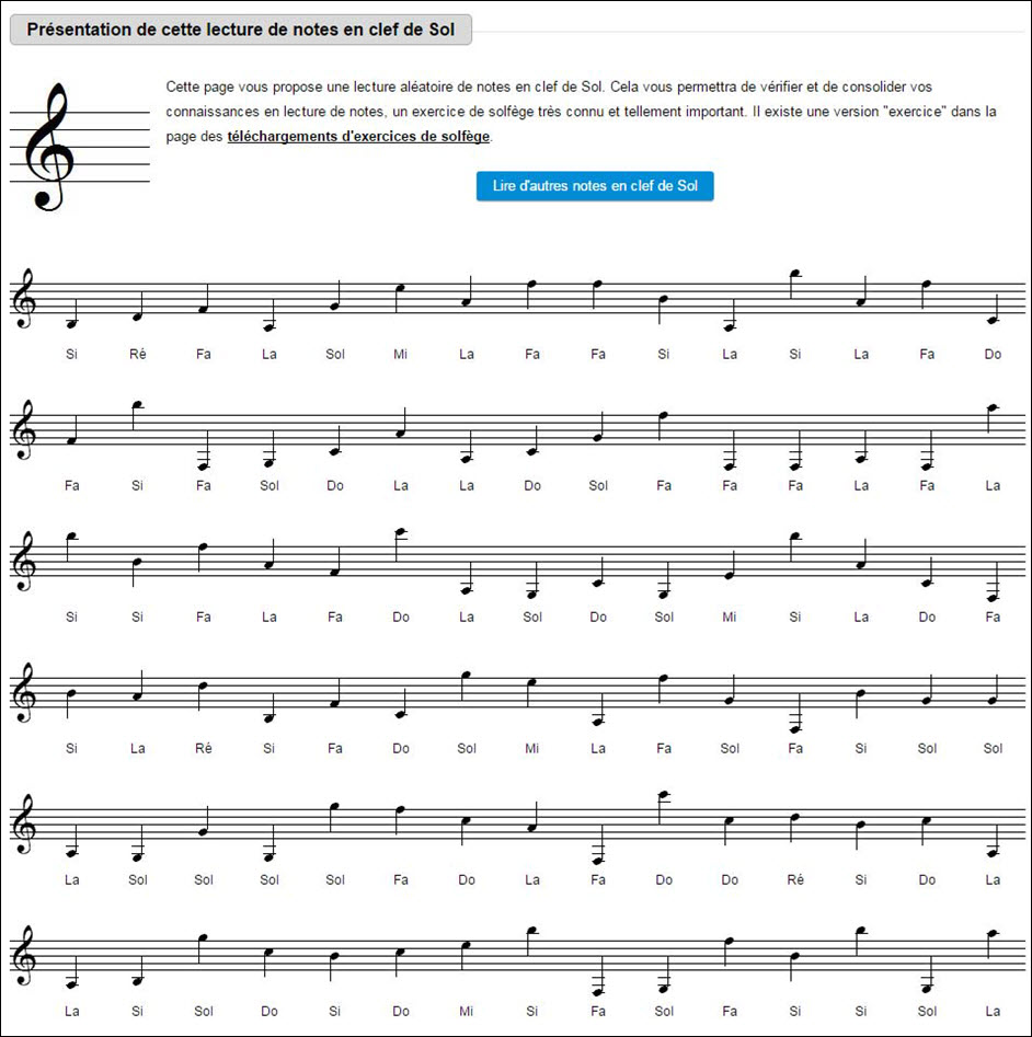 Lire les notes en clef de Sol