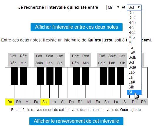 Rechercher un intervalle entre 2 notes de musique